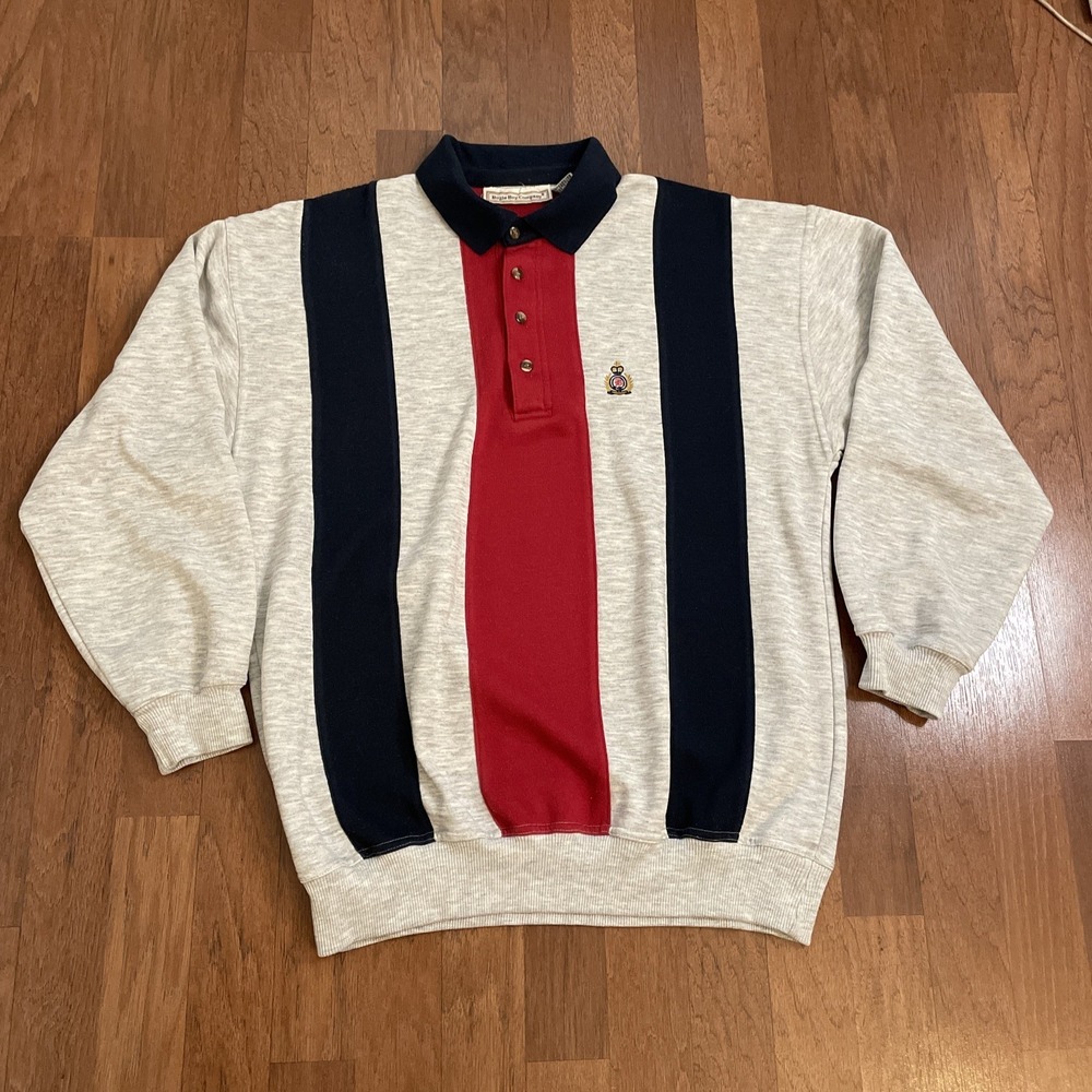 Vintage Bugle Boy Color Block Embroidered 1/4 Button Polo Sweater Size M
